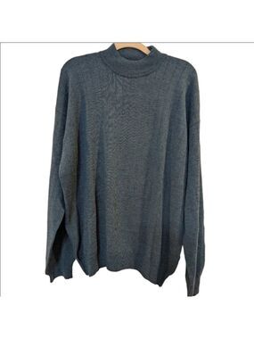 PonteVecchio Men's Sweater Blue Mock Neck Large Merino Wool Italy